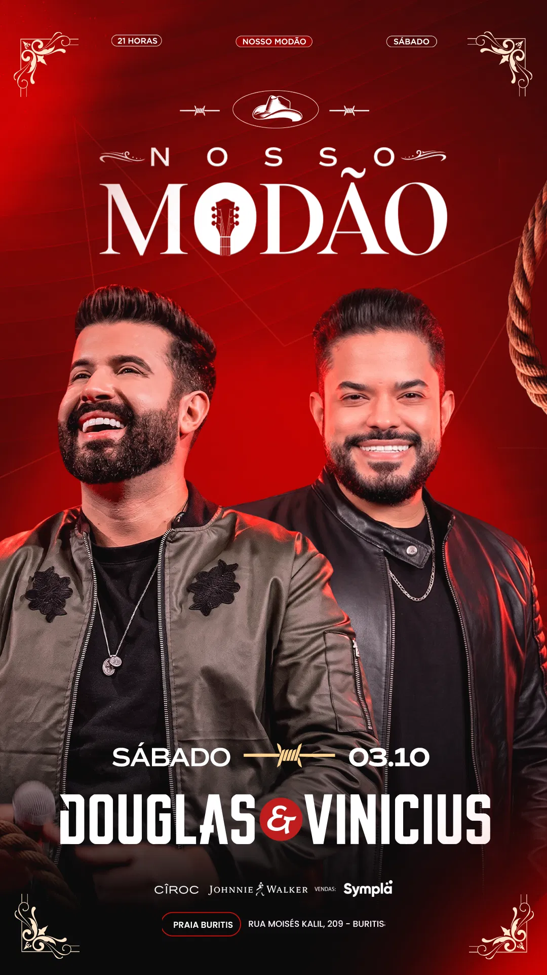 Arte completa do evento Nosso Modão com Douglas & Vinicius